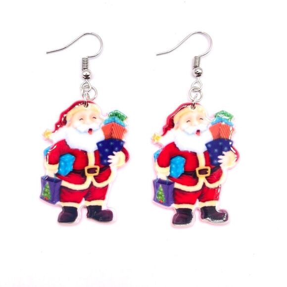 Jewelry - Acrylic Christmas themed Santa dangle earrings